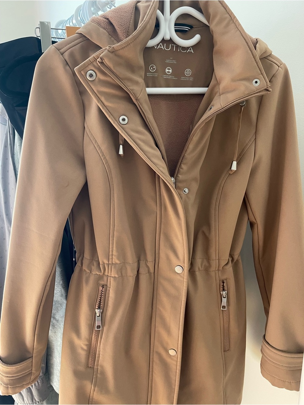 Nautica Women's Camel Hooded Anorak Trench Coat
